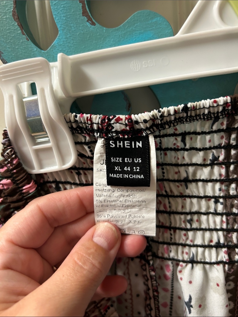 SHEIN White Smocked Boho Mini Shorts with Floral & Black Stripe - Picture 2 of 2